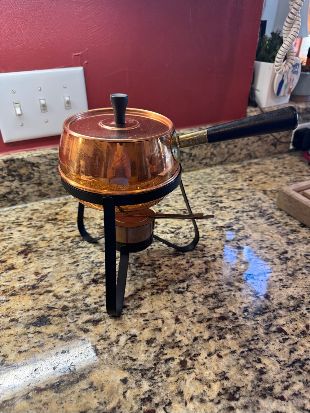 Vintage Coppercraft Guild Copper Fondue Set MCM Complete Pot Stand Burner